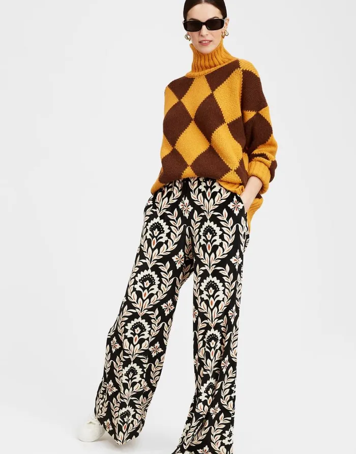 La Double J Argyle Sweater Yellow Brown Women Knitwear La Double J Argyle Sweater Yellow Brown Women Knitwear