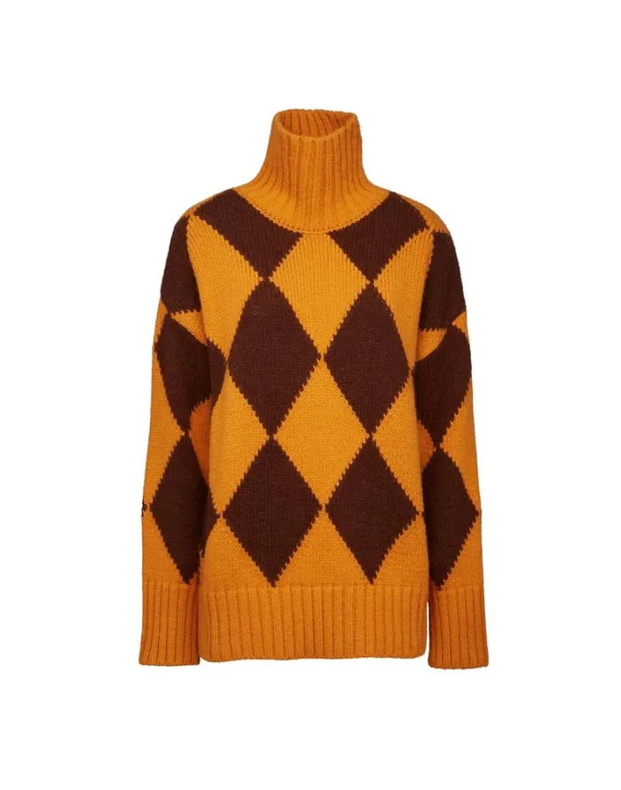 La Double J Argyle Sweater Yellow Brown Women Knitwear La Double J Argyle Sweater Yellow Brown Women Knitwear