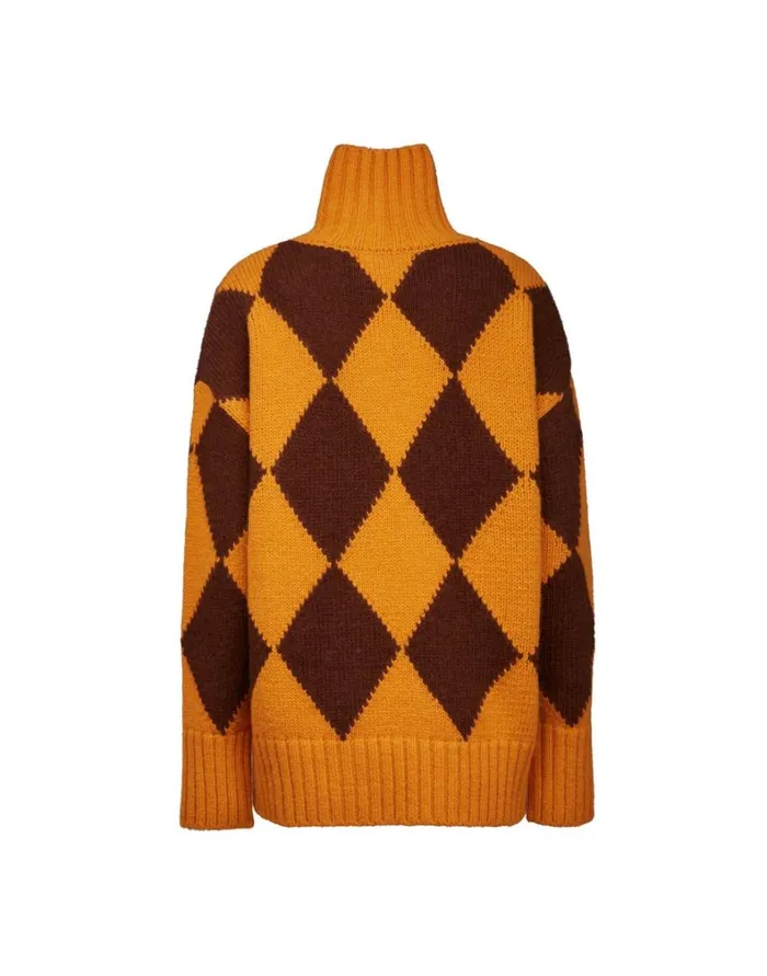 La Double J Argyle Sweater Yellow Brown Women Knitwear La Double J Argyle Sweater Yellow Brown Women Knitwear
