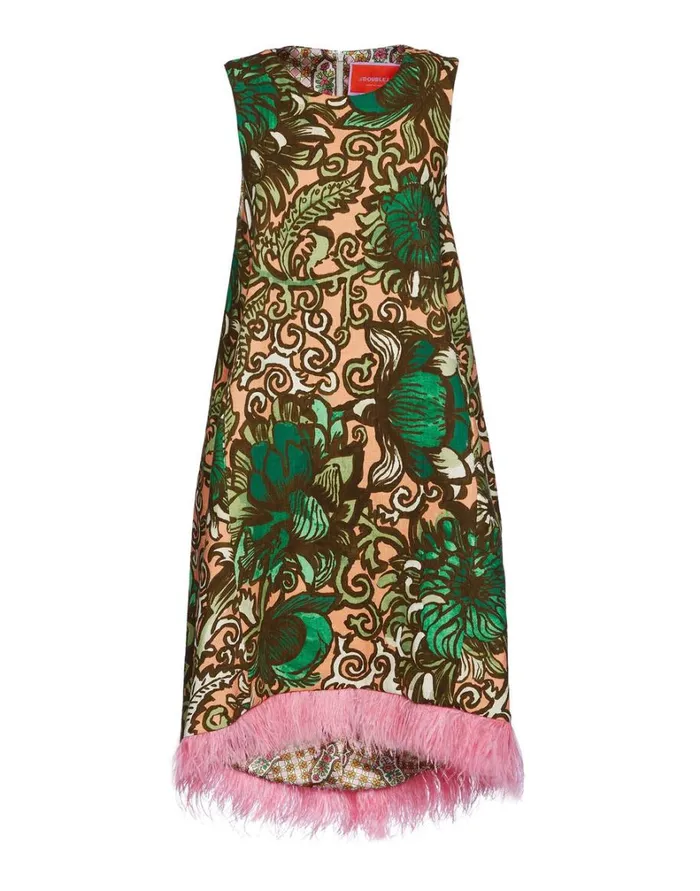 La Double J La Scala High Dress With Feathers Anemone Pink Women Dresses La Double J La Scala High Dress With Feathers Anemone Pink Women Dresses