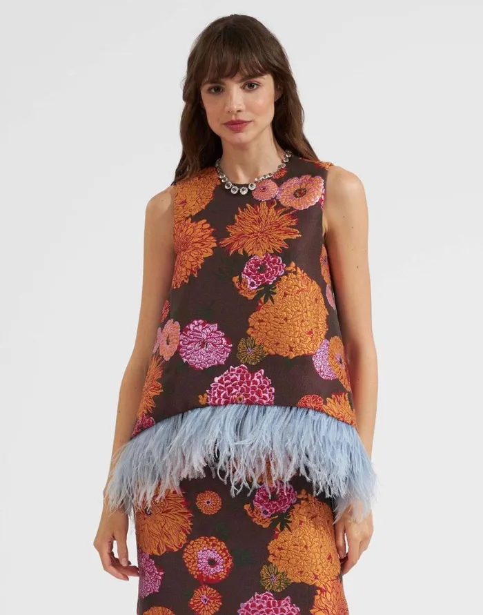 La Double J La Scala Top With Feathers Gin Chocolate Women Shirts and Tops
