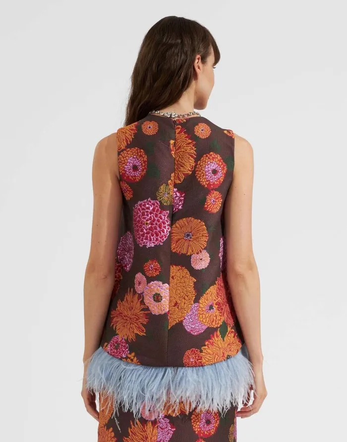 La Double J La Scala Top With Feathers Gin Chocolate Women Shirts and Tops La Double J La Scala Top With Feathers Gin Chocolate Women Shirts and Tops