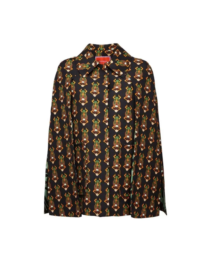 La Double J Milano Mini Cape Scarab Black Women Outerwear La Double J Milano Mini Cape Scarab Black Women Outerwear