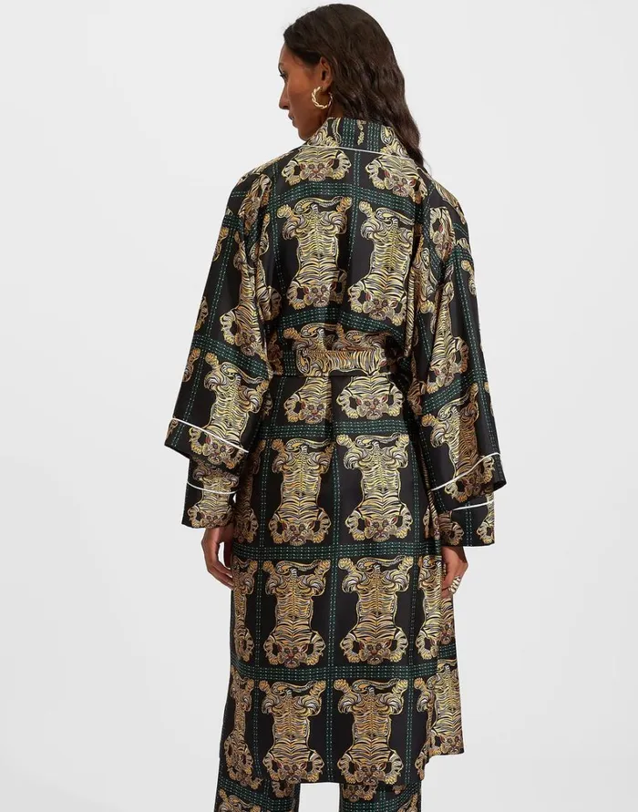 La Double J Silk Robe Tiger Tiles Black Women Loungewear La Double J Silk Robe Tiger Tiles Black Women Loungewear