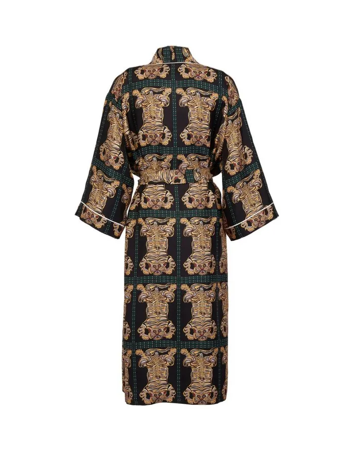 La Double J Silk Robe Tiger Tiles Black Women Loungewear La Double J Silk Robe Tiger Tiles Black Women Loungewear
