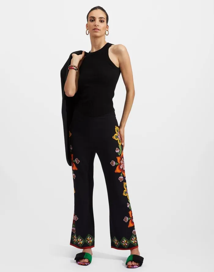 La Double J Stretch Pants Place Folk Flowers Nero Place Women Shorts and Pants