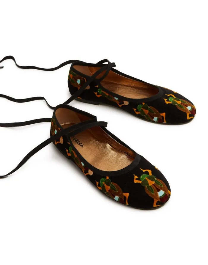 La Double J Winter Ballerina Flats Scarab Black Women Shoes La Double J Winter Ballerina Flats Scarab Black Women Shoes