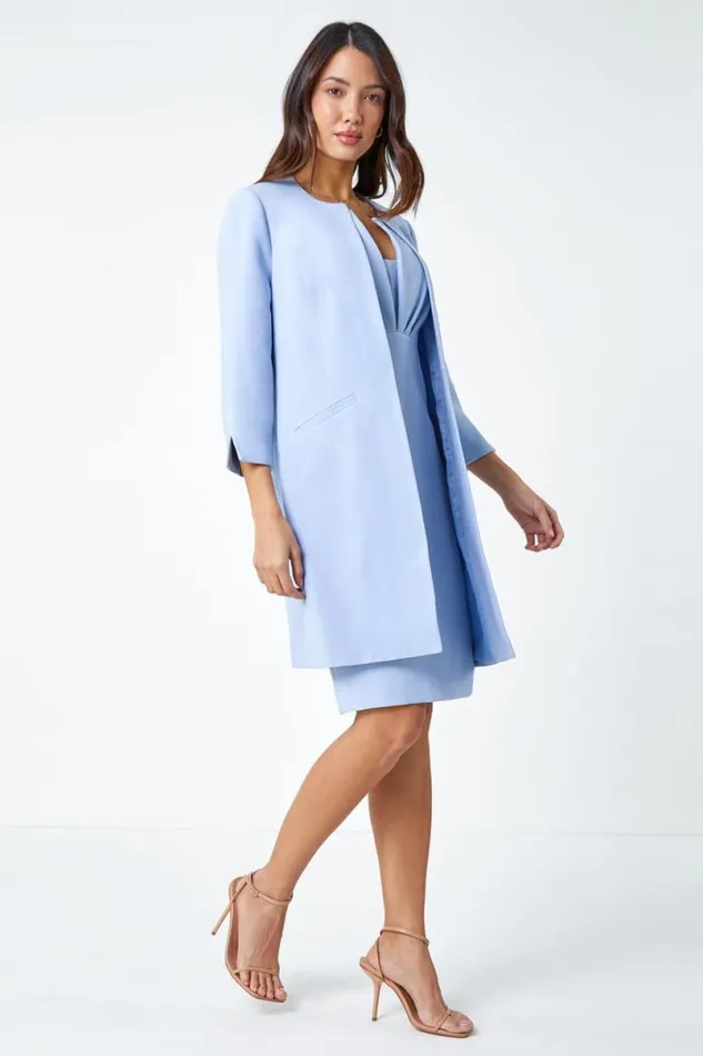 Light Blue Sleeveless Textured Bodycon Dress Women Roman Dresses