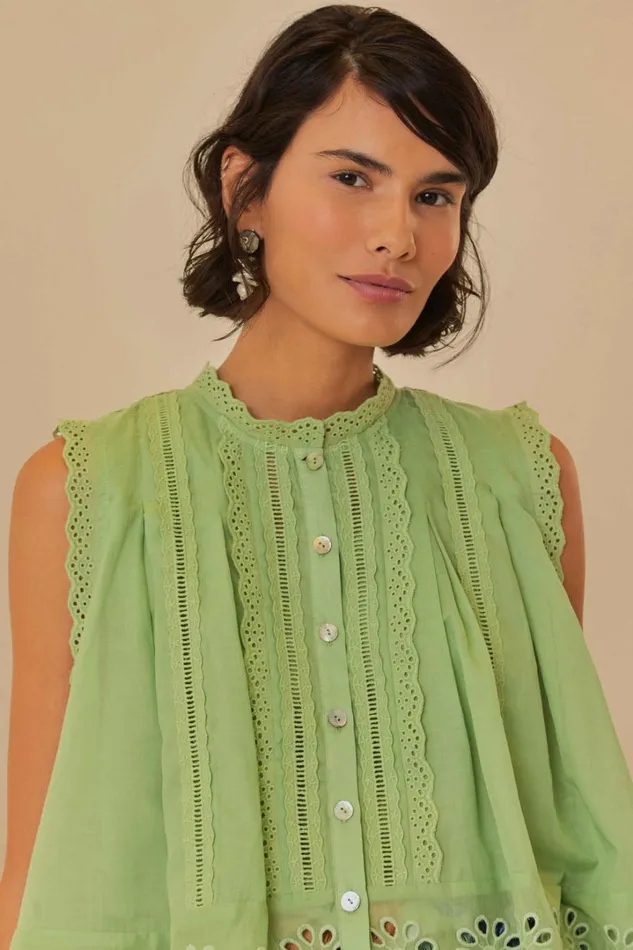 Light Green Sleeveless Organic Cotton Blouse Women FARM Rio Blouses