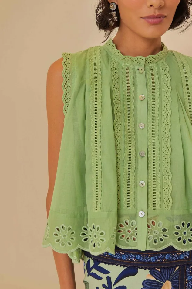 Light Green Sleeveless Organic Cotton Blouse Women FARM Rio Blouses Light Green Sleeveless Organic Cotton Blouse Women FARM Rio Blouses