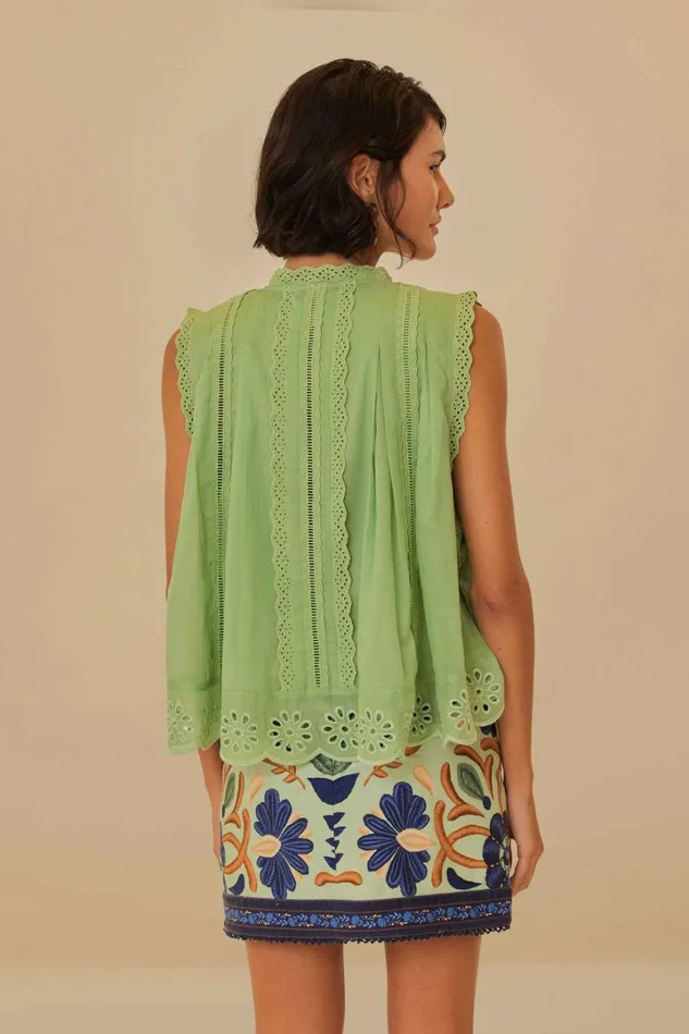 Light Green Sleeveless Organic Cotton Blouse Women FARM Rio Blouses Light Green Sleeveless Organic Cotton Blouse Women FARM Rio Blouses