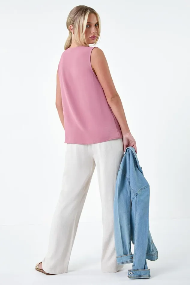 Light Pink Petite Frill Front Vest Top Women Roman Tops