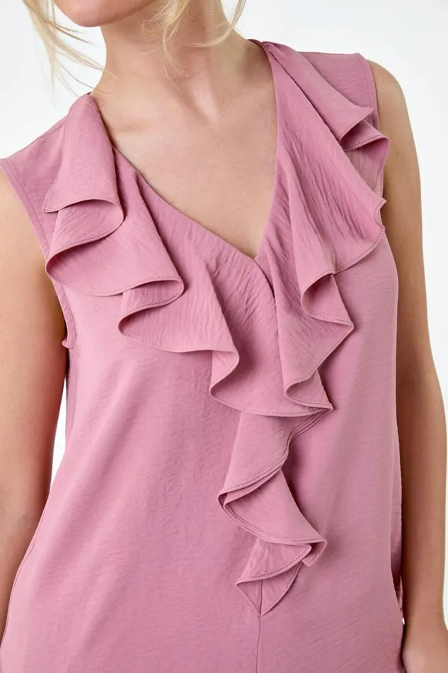 Light Pink Petite Frill Front Vest Top Women Roman Tops