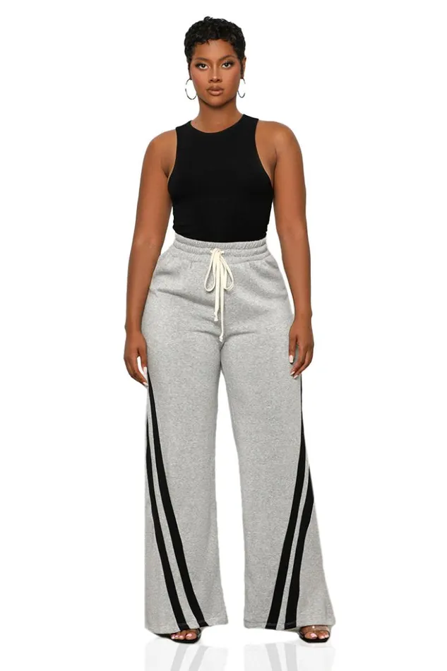 Lilly039s Kloset Bottoms Side Stripe Wide Leg Jogger Pants Grey Multi 8211 Women