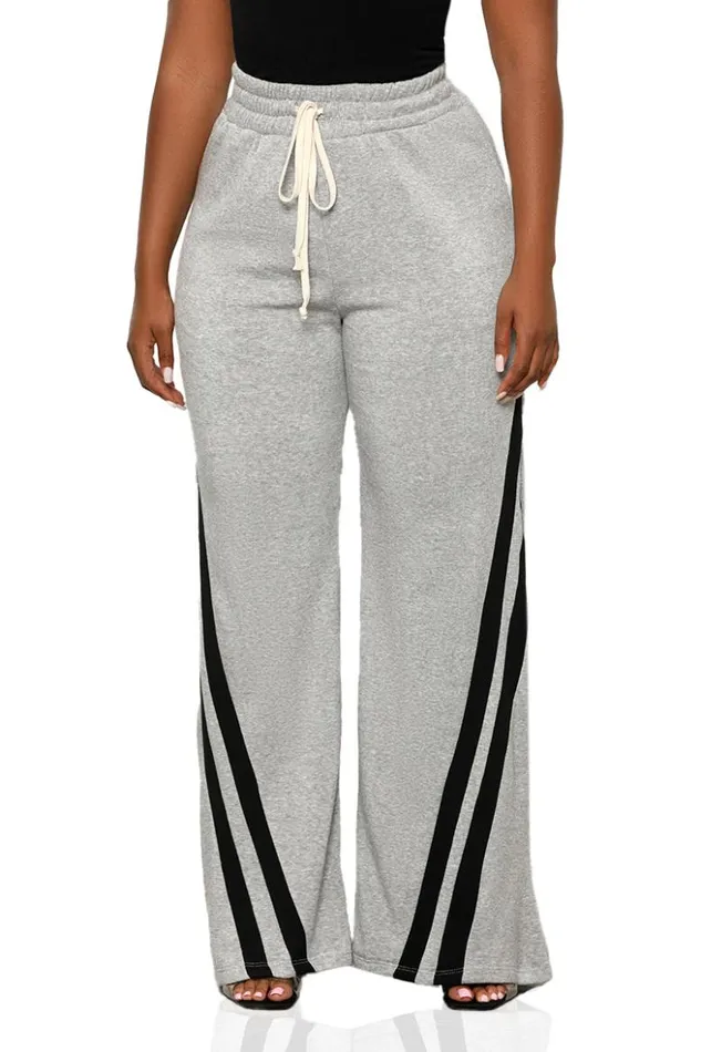 Lilly039s Kloset Bottoms Side Stripe Wide Leg Jogger Pants Grey Multi 8211 Women
