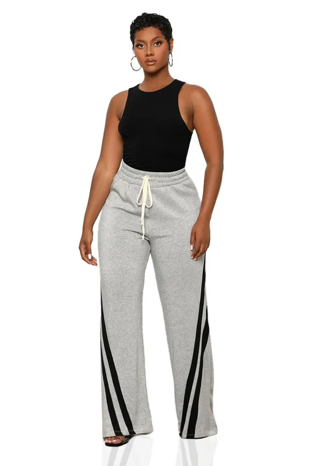 Lilly039s Kloset Bottoms Side Stripe Wide Leg Jogger Pants Grey Multi 8211 Women