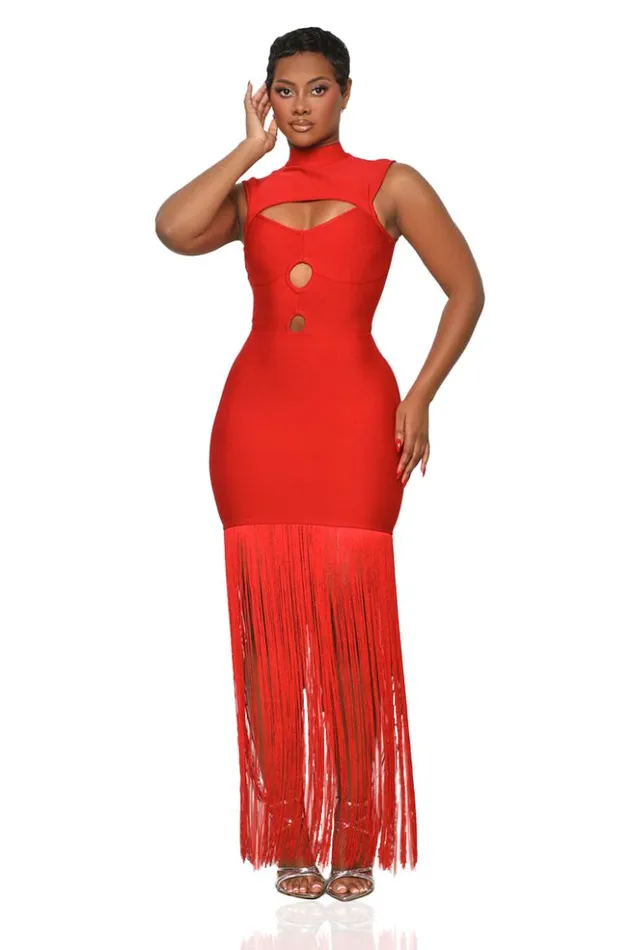Lilly039s Kloset Dresses Ball Me Out Fringe Bandage Dress Red 8211 Women