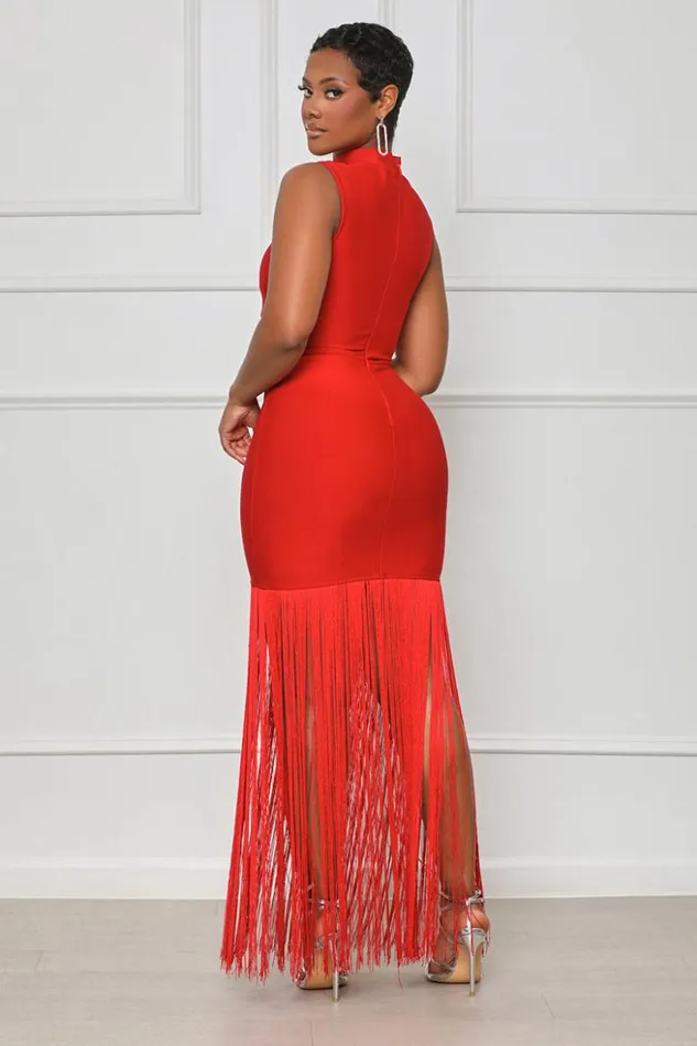 Lilly039s Kloset Dresses Ball Me Out Fringe Bandage Dress Red 8211 Women