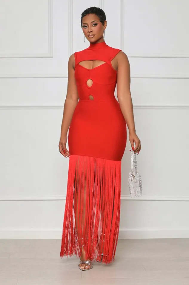Lilly039s Kloset Dresses Ball Me Out Fringe Bandage Dress Red 8211 Women