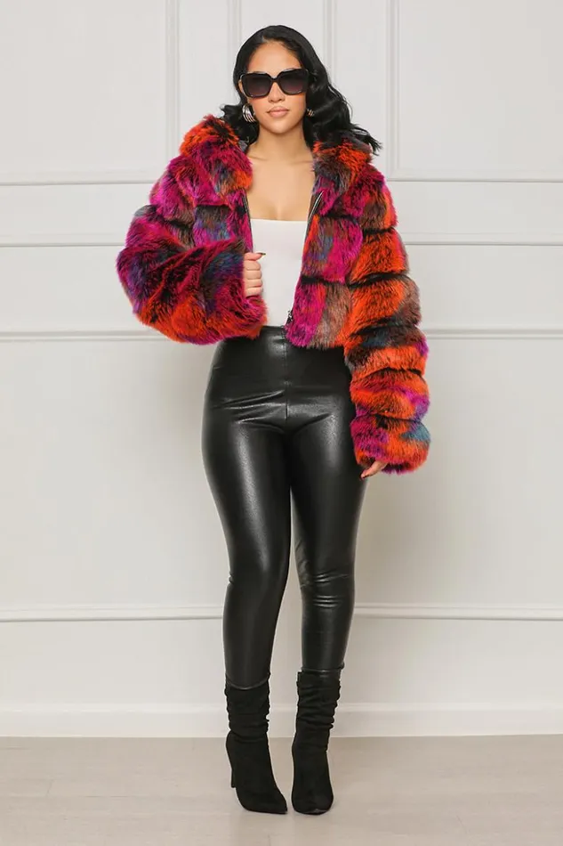 Lilly039s Kloset Jackets and Coats Wild Thing Hooded Faux Fur Coat Purple Multi 8211 Women