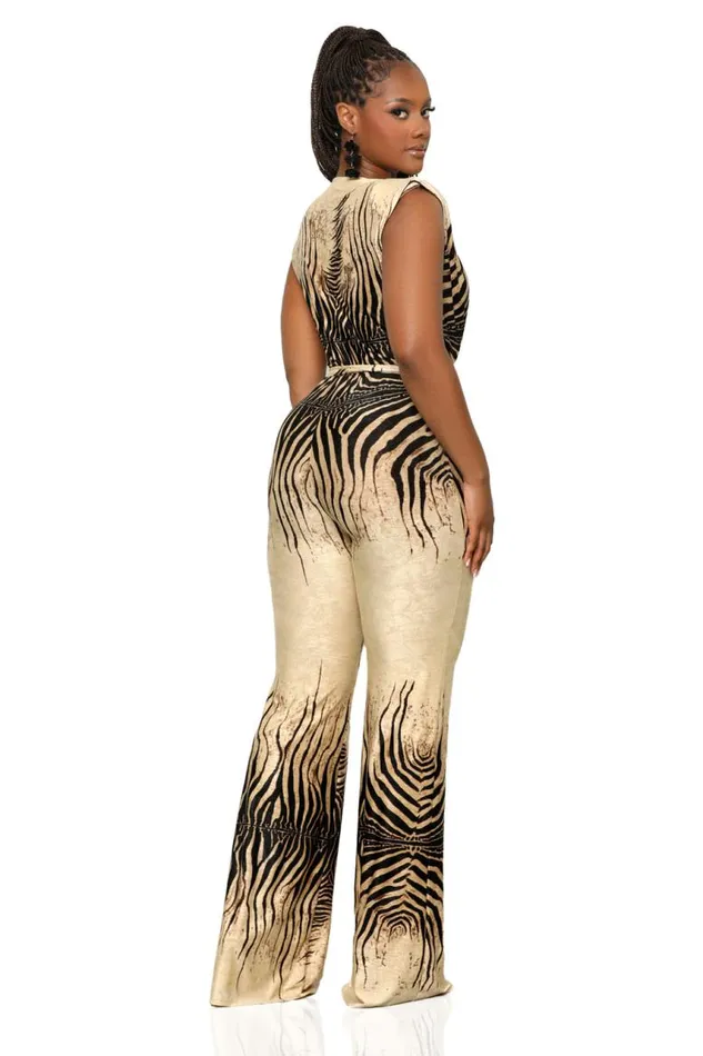 Lilly039s Kloset Jumpsuits and Rompers Zebra Safari Jumpsuit Tan Multi 8211 Women