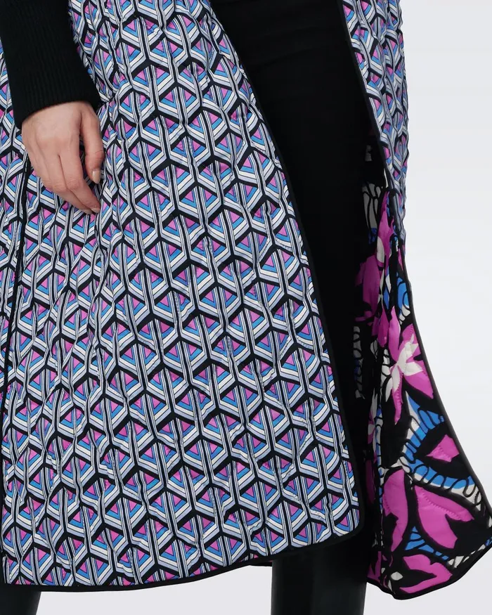 Loana Reversible Quilted Coat Fishnet Floral And Stadium Geo Purple Women DVF Jackets and Coats