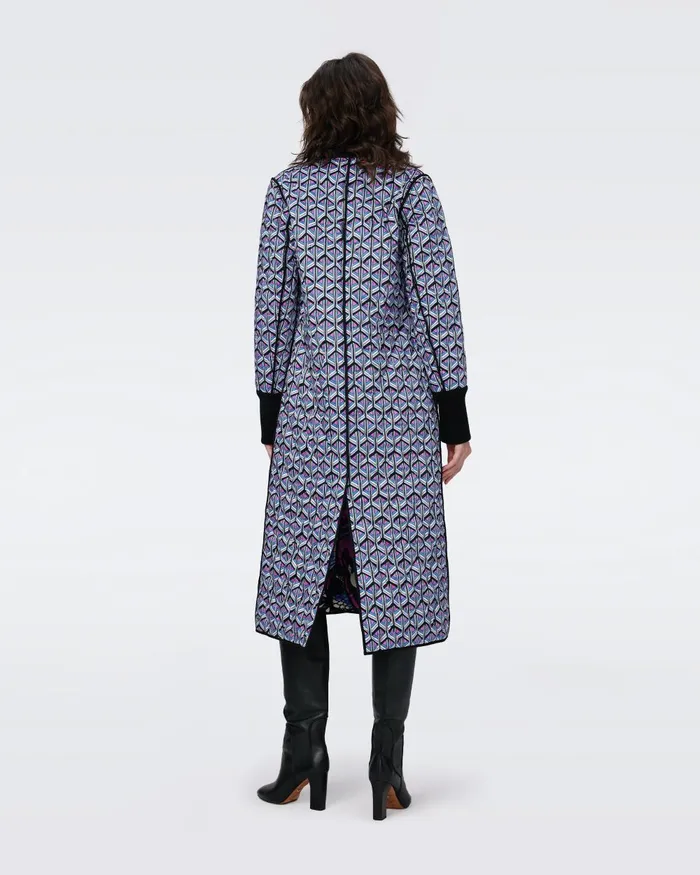 Loana Reversible Quilted Coat Fishnet Floral And Stadium Geo Purple Women DVF Jackets and Coats