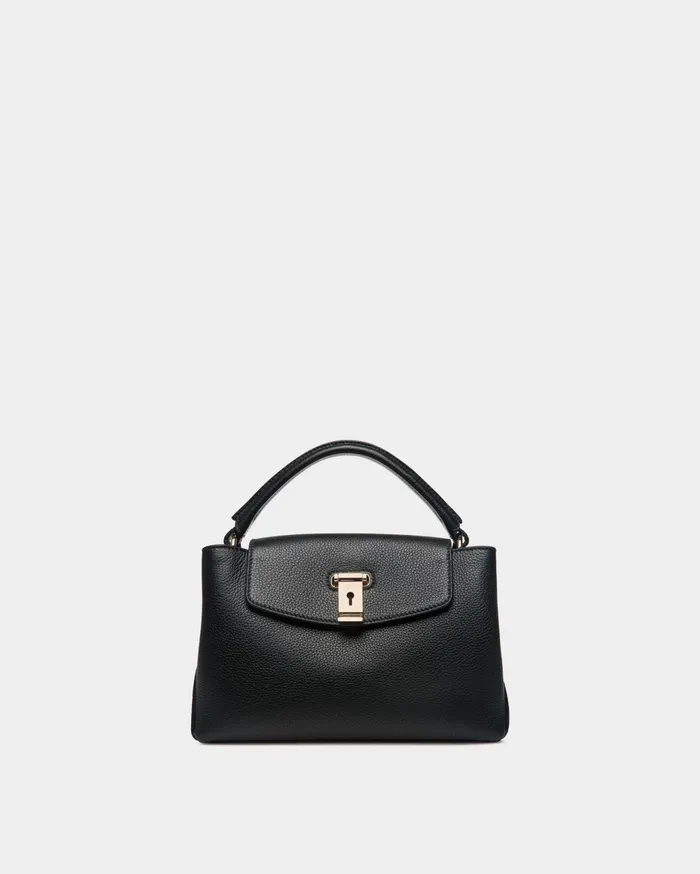 Lock Me Small Top Handle Bag In Black Grained Leather Women Bally Top Handle Bags