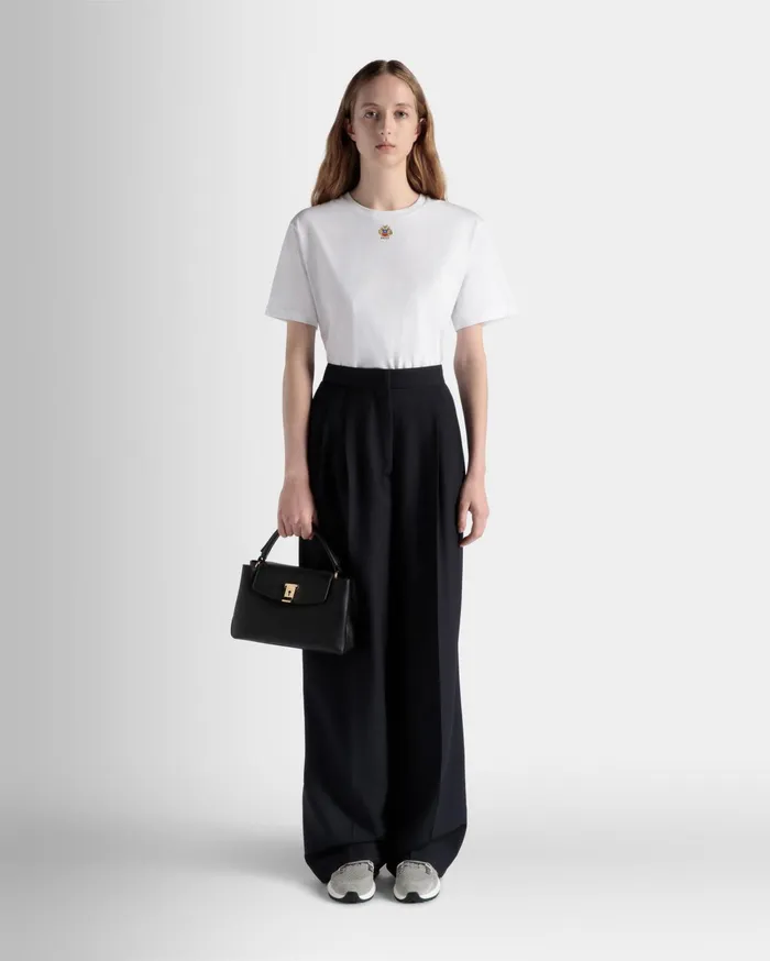 Lock Me Small Top Handle Bag In Black Grained Leather Women Bally Top Handle Bags