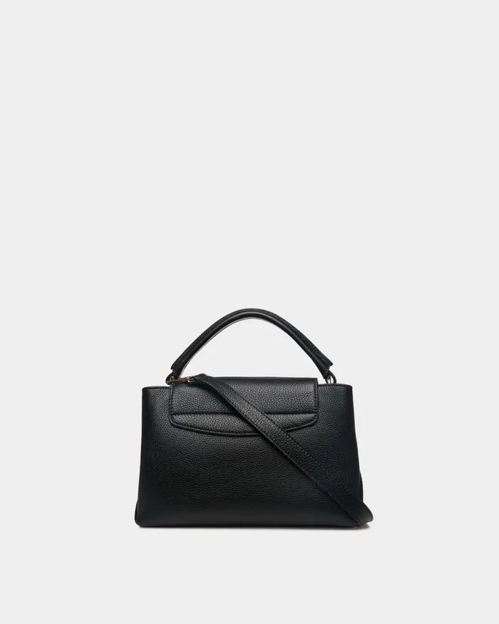 Lock Me Small Top Handle Bag In Black Grained Leather Women Bally Top Handle Bags