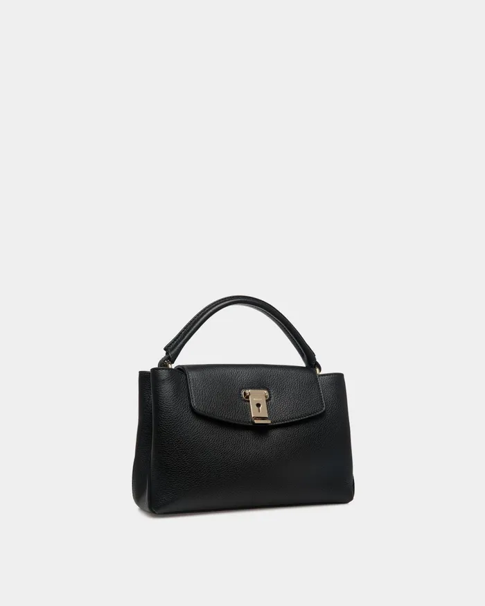 Lock Me Small Top Handle Bag In Black Grained Leather Women Bally Top Handle Bags