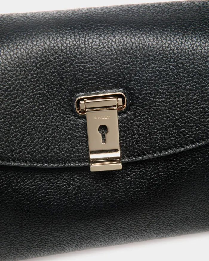 Lock Me Small Top Handle Bag In Black Grained Leather Women Bally Top Handle Bags
