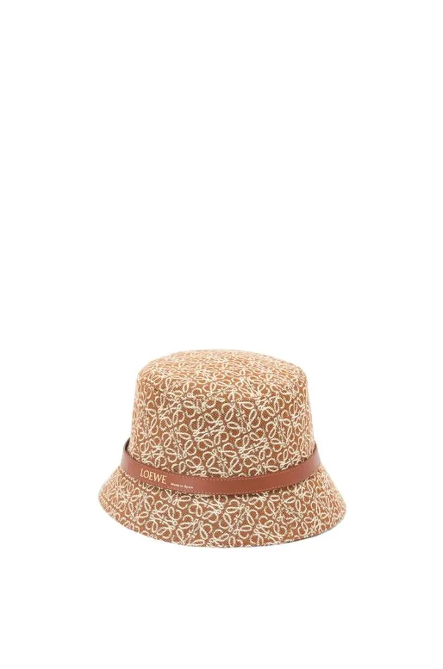 Loewe Anagram Bucket Hat In Jacquard And Calfskin Tanpecan Women Hats and Beanies