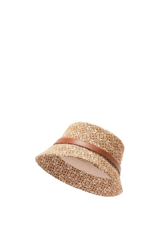 Loewe Anagram Bucket Hat In Jacquard And Calfskin Tanpecan Women Hats and Beanies