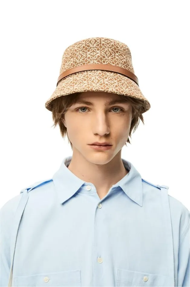 Loewe Anagram Bucket Hat In Jacquard And Calfskin Tanpecan Women Hats and Beanies