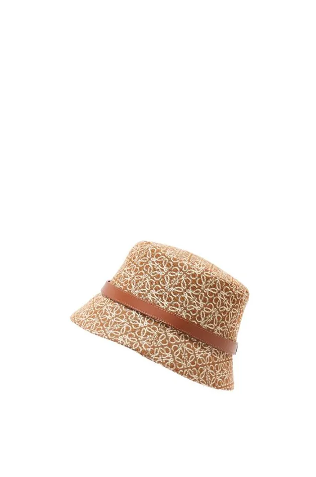 Loewe Anagram Bucket Hat In Jacquard And Calfskin Tanpecan Women Hats and Beanies