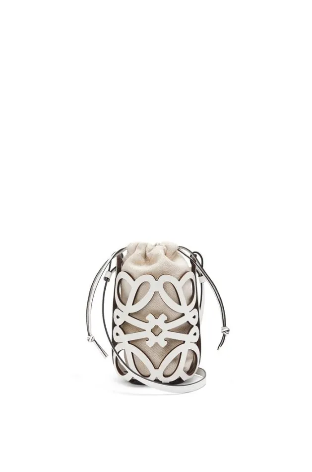 Loewe Anagram Cutout Pocket In Classic Calfskin And Canvas Whiteecru Women Crossbody Bags Loewe Anagram Cutout Pocket In Classic Calfskin And Canvas Whiteecru Women Crossbody Bags