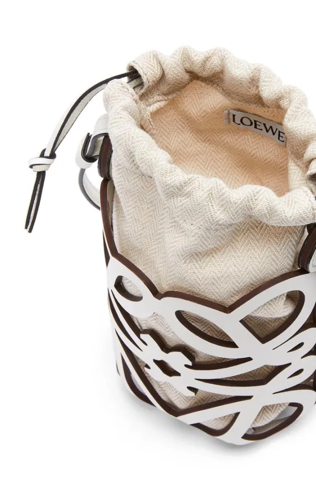 Loewe Anagram Cutout Pocket In Classic Calfskin And Canvas Whiteecru Women Crossbody Bags