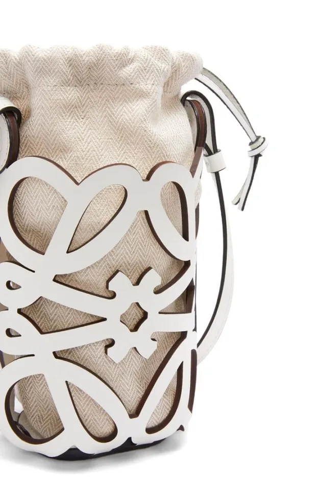 Loewe Anagram Cutout Pocket In Classic Calfskin And Canvas Whiteecru Women Crossbody Bags