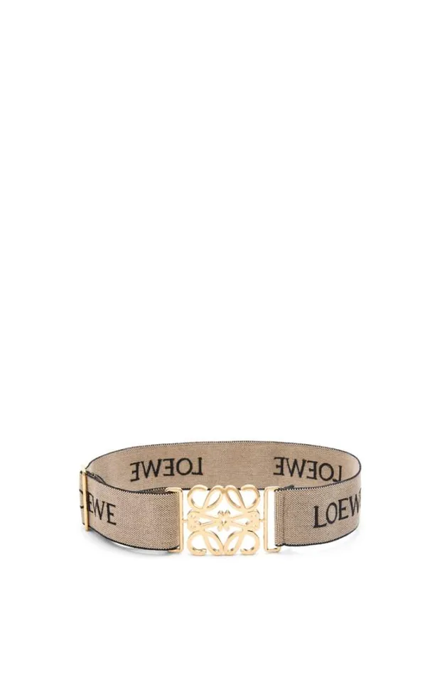 Loewe Anagram Elastic Belt In Webbing And Brass Naturalgold Women Belts