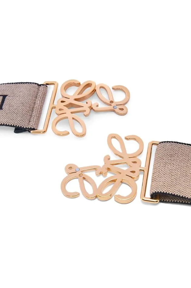 Loewe Anagram Elastic Belt In Webbing And Brass Naturalgold Women Belts