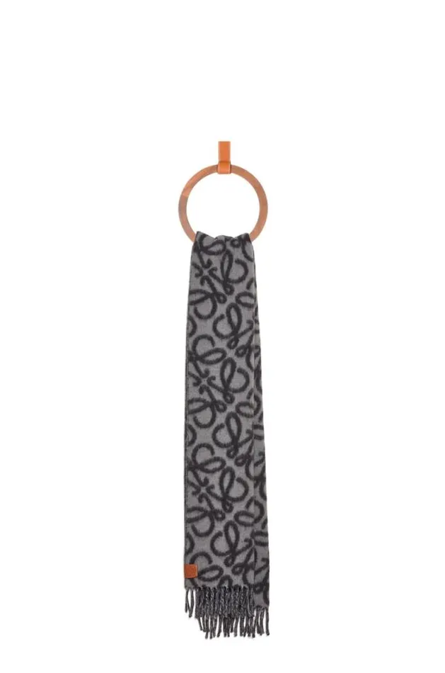 Loewe Anagram Scarf In Alpaca And Wool Blackgrey Men Scarves