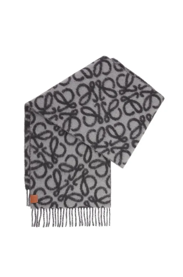 Loewe Anagram Scarf In Alpaca And Wool Blackgrey Men Scarves