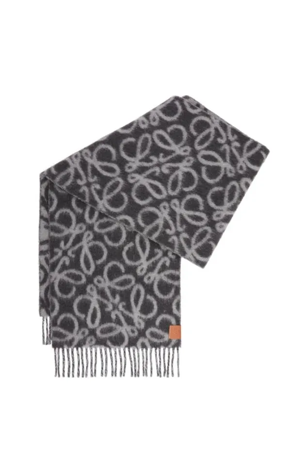 Loewe Anagram Scarf In Alpaca And Wool Blackgrey Men Scarves