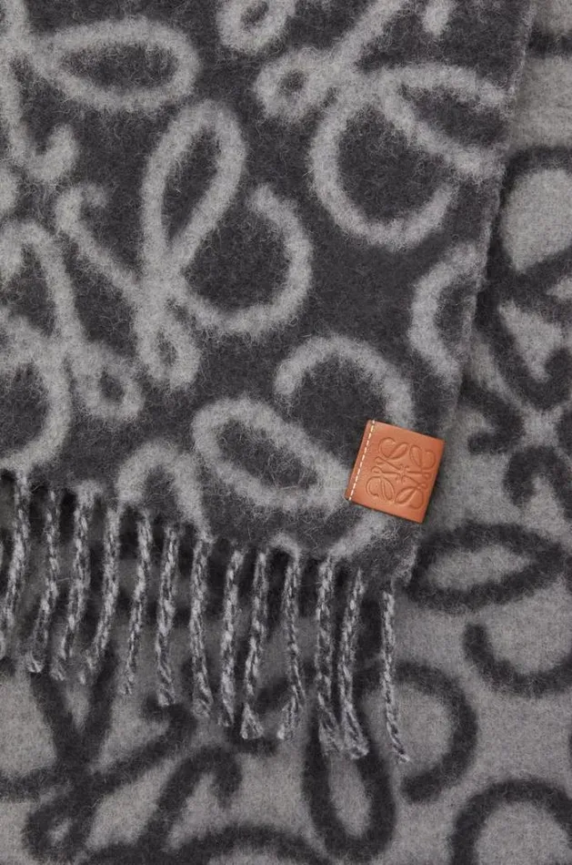 Loewe Anagram Scarf In Alpaca And Wool Blackgrey Men Scarves