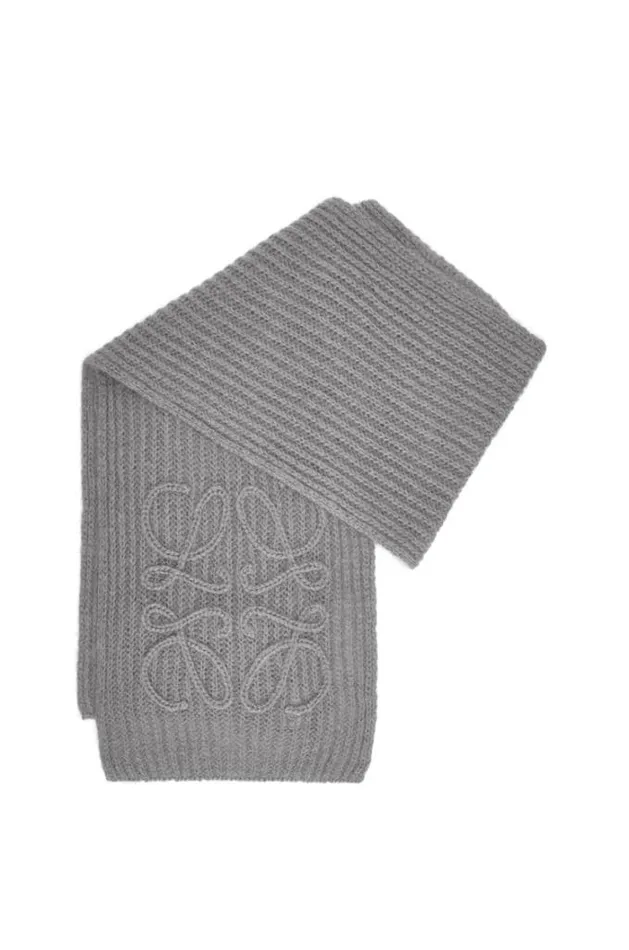 Loewe Anagram Scarf In Mohair Blend Light Grey Men Scarves