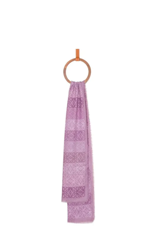 Loewe Anagram Scarf In Wool Silk And Cashmere Violet Women Scarves