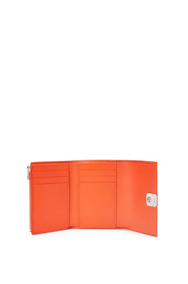 Loewe Anagram Small Vertical Wallet In Pebble Grain Calfskin Orange Women Small Wallets