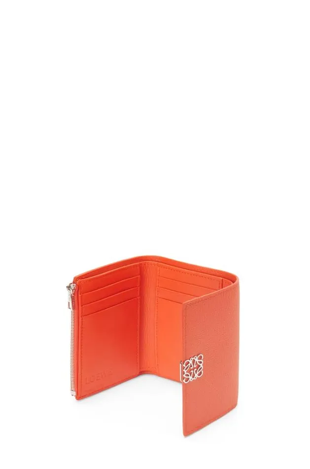 Loewe Anagram Small Vertical Wallet In Pebble Grain Calfskin Orange Women Small Wallets
