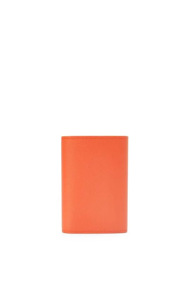 Loewe Anagram Small Vertical Wallet In Pebble Grain Calfskin Orange Women Small Wallets